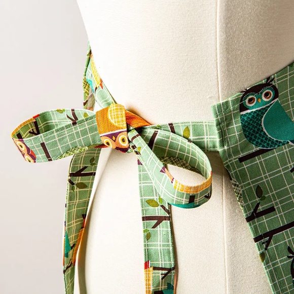 Cute Owl Apron, Green, Orange, Aqua, with Pocket - Picture 6 of 6